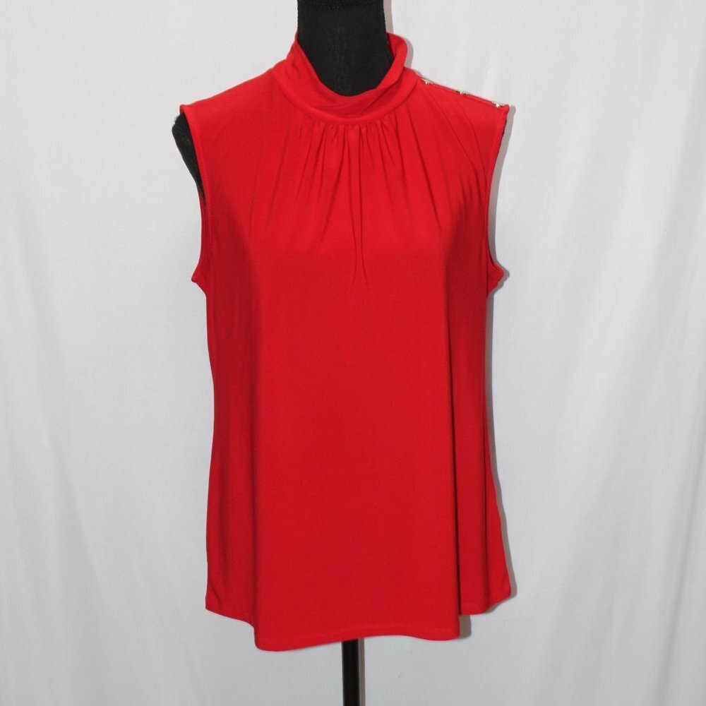 Anne Klein Red Mock Turtleneck Sleeveless Top